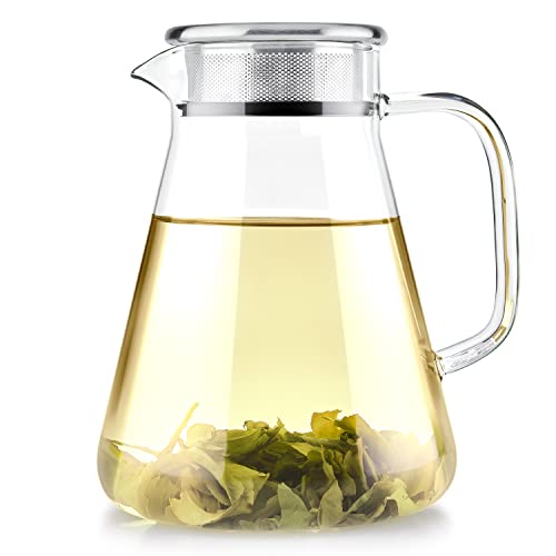 Teabloom One-Touch Tea Maker, 2-in-1 Teapot and Kettle with Stainless Steel Filter Lid for Loose Tea – Stain-Free Borosilicate Glass Teapot (40 Oz) – Tea Connoisseur's Choice - size: 40 OZ / 1200 ML