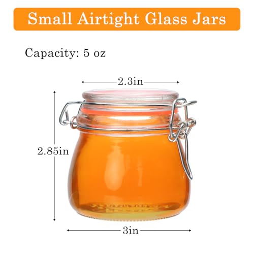Flrolove 5oz 6pack Small Glass Jars with Airtight Lid, Glass Spice Jars | Mini Glass Food Storage Containers with Lids, Mason Jars for Cereal, Flour, Cookie, Spice, Honey, Herbs, Wedding Favors - size: 5oz*6-round
