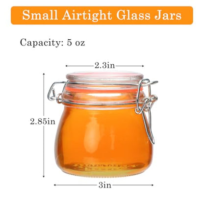 Flrolove 5oz 6pack Small Glass Jars with Airtight Lid, Glass Spice Jars | Mini Glass Food Storage Containers with Lids, Mason Jars for Cereal, Flour, Cookie, Spice, Honey, Herbs, Wedding Favors - size: 5oz*6-round