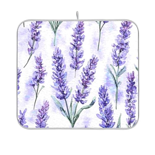 Kcldeci Lavender Flower Dish Drying Mat Kitchen Drying Pad Dish Draining Mat Dish Rack Drainer Pad 18 x 24 - color: Lavender, size: 18x24in