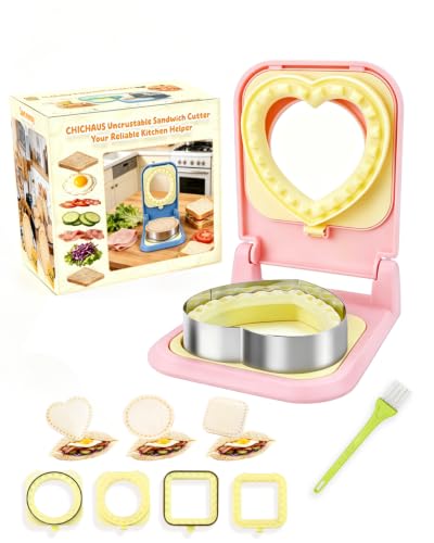 3-in-1 Uncrustable Sandwich Maker - Heart/Circle/Square Crustless Sandwich Cutter & Sealer for Kids' Lunch, Breakfast & Lunchboxes | BPA-Free Uncrustable Press, Easy Clean (3-Shape Pink) - color: 3-Shape Pink