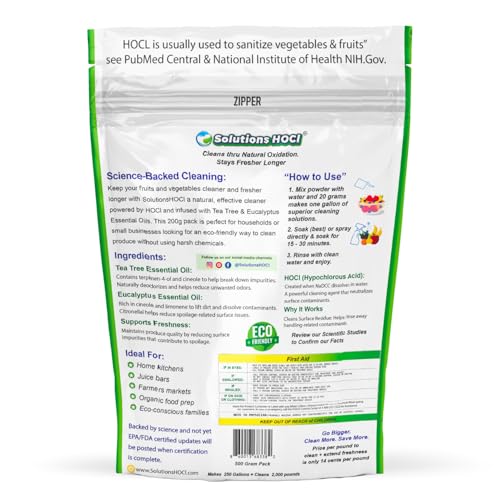 Solutions HOCL - Vegetable and Fruit Cleaner - 500Grams Pack
