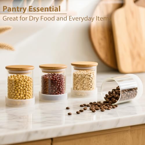 TBWIND 17oz Round Glass Storage Containers with Bamboo Lids – 12 Pack Small Airtight Clear Spice Jars for Pantry Organization, Kitchen Dry Food, Flour, Spice, Coffee Beans, Staples & Snacks - color: Round/17oz/12pcs