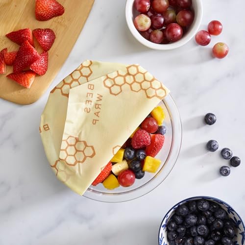 Bee's Wrap Beeswax Wraps for Food - Pack of 5 Assorted Wraps - 3 Medium & 2 Large Food Storage Bags - Meadow Magic & Honeycomb - Plastic Free Made in USA Reusable Kitchen Storage Bags - style: 5 Pack (Meadow Magic & Honeycomb)