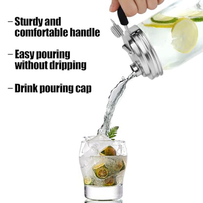 Stainless Steel Pour Spout Lids - Wide Mouth Mason Jar Lids with Handle - 2 Pcs