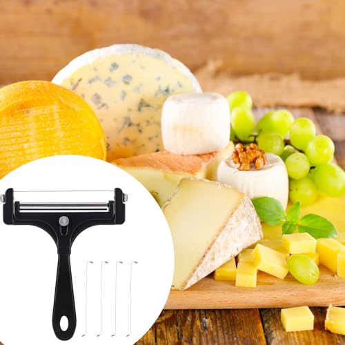 lasuroa Cheese Cutter, Stainless Steel Cheese Slicer with 4pcs Extra Wires Adjustable Handheld Butter Block Cutter (Black)