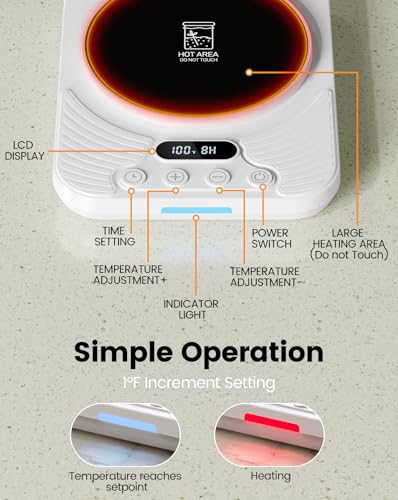 COANTO Sourdough Starter Warmer with 1°F Precision Thermostat - 24H Timer & Auto Shutoff, Compact Sourdough Warming Mat for Sourdough Starters, Yogurt, Pickles, Kombucha - Fits 16–40oz Jars