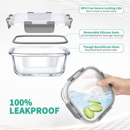 AMALEKO 34pc Glass Food Storage Containers with Lids Set, Airtight Glass Meal Prep Containers, Leak Proof Lunch Container BPA-Free, Microwave, Oven, Freezer, Dishwasher Safe-Gray - color: Gray