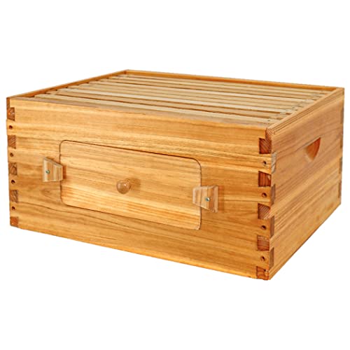 BeeCastle 10 Frame Deep Bee Hive Box, Langstroth Beehive Boxes Dipped in 100% Natural Beeswax with Window, Beehive Frames and Beeswaxed Foundations (Unassembled) - size: 1 Deep Box