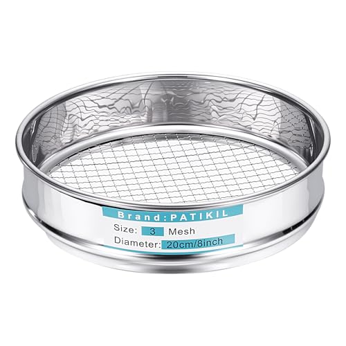 PATIKIL 3 Mesh(7mm) Lab Sieve, 7.9"(20cm) Diameter Sifting Screen 304 Stainless Steel Wire Cloth Fine Mesh Sieve for Industrial Laboratory Home Soil Sifter Dry Sift Screens Hash - size: 3 Mesh(7mm)/7.9"