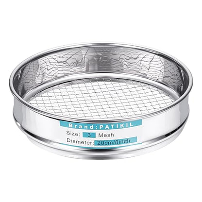 PATIKIL 3 Mesh(7mm) Lab Sieve, 7.9"(20cm) Diameter Sifting Screen 304 Stainless Steel Wire Cloth Fine Mesh Sieve for Industrial Laboratory Home Soil Sifter Dry Sift Screens Hash - size: 3 Mesh(7mm)/7.9"