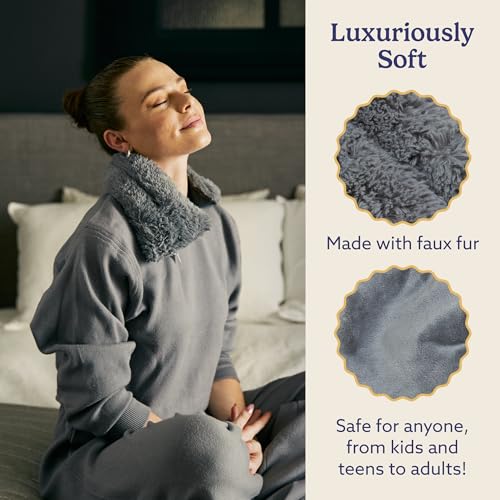 warmies Microwavable Neck & Shoulder Wrap - Soothing Relief Heating Pad for Neck - Lavender-Scented Warm Compress - Cooling Relief Weighted Shoulder Wrap for Aches & Pain - 19 x 5 x 3 in, Gray - color: Gray
