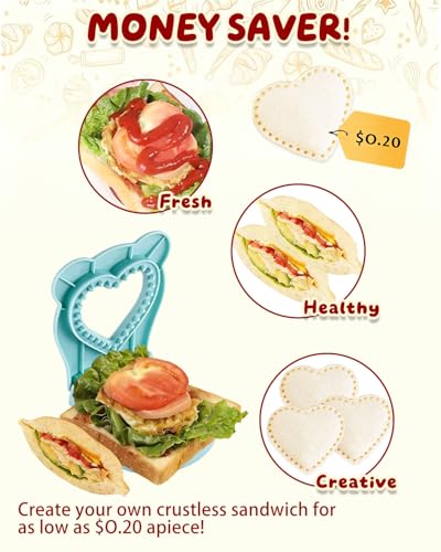CHICHAUS Uncrustable Sandwich Maker,Sandwiches Pocket Circle Shape 3.7Inch Sandwich Cutter and Sealer,Sandwich Cutter for Kids Breakfast and lunchboxes (Heart Blue) - color: Heart Blue