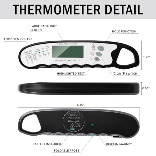 COOLMI Instant Read Meat Thermometer, 2-Second Waterproof for Cooking & BBQ | 180° Auto-Rotating Backlit Display, Magnetic Storage, Digital Meat Thermometer With Lock And Calibration For Grilling - color: Classic Model-Black