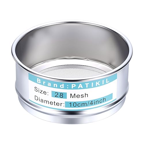 PATIKIL 28 Mesh(0.63mm) Lab Sieve, 3.9"(10cm) Diameter Sifting Screen 304 Stainless Steel Wire Cloth Fine Mesh Sieve for Industrial Laboratory Home Soil Sifter Dry Sift Screens Hash - size: 28 Mesh(0.63mm)/3.9"