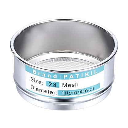 PATIKIL 28 Mesh(0.63mm) Lab Sieve, 3.9"(10cm) Diameter Sifting Screen 304 Stainless Steel Wire Cloth Fine Mesh Sieve for Industrial Laboratory Home Soil Sifter Dry Sift Screens Hash - size: 28 Mesh(0.63mm)/3.9"