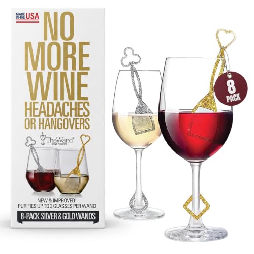 PureWine The Wand Wine Purifier - Red & White Wine Filters for Histamines & Sulfites, Sulfite Remover Sticks, Helps Allergies & Headaches, Gift Accessories for Women & Men - 8 Wands, Silver & Gold - color: Silver & Gold (8 Pack)