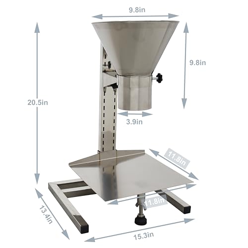 TECHTONGDA Stainless Steel Funnel Food Grade Kitchen Feeding Hopper with Support Stand and Lifting Platform for Powder, Paste, Liquid, Granule Manual Filling Package Bottom Diameter 3.9 Inch