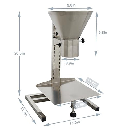 TECHTONGDA Stainless Steel Funnel Food Grade Kitchen Feeding Hopper with Support Stand and Lifting Platform for Powder, Paste, Liquid, Granule Manual Filling Package Bottom Diameter 3.9 Inch