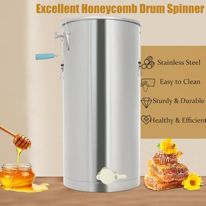 2 Frame Manual Honey Extractor, Stainless Steel Beekeeping Extraction Separator with Lid, Apiary Centrifuge Equipment for Hive Farms