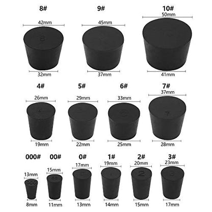 22-Pack (13 Assorted Sizes) 000# -10# Solid Rubber Stoppers