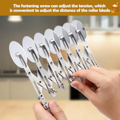 Juome 7 Wheel Pastry Cutter with Handle, Multi-Round Wheel Pasta Dough Cutter Roller Stainless Steel Pizza Slicer Accordion Pastry Knife Divider Tool - color: 7 wheel Pastry Cutter