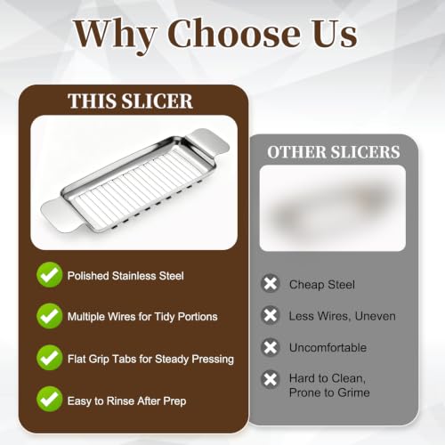 Butter Cutter and Cheese Slicer, Dishwasher-Safe Stainless Steel | Wire slicer for butter sticks, soft cheese, eggs, tofu, fruit, and lunch meat; ergonomic grip, easy cleanup