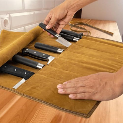 Genuine Leather Knife Roll, Knife Bags for Chefs Professional, Small Chef'S Knife Case Holder, Knives Holders Protectors with 7 Slots, Portable Chef Knife Roll Chef Knife Bag - color: 7 Slots Reddish brown