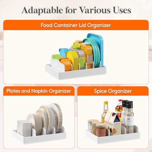 Lifewit Kitchen Cabinet Organizer for Food Contanier Lid, Lid Holder with 6 Adjustable Dividers & 7 Sections for Pantry Organizers and Storage, Home Drawer Organization, Large, 13" x 10" - size: Large(13" x 10")