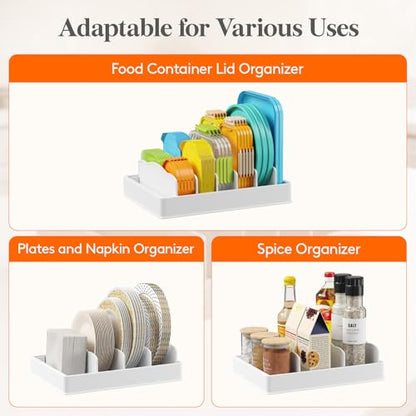 Lifewit Kitchen Cabinet Organizer for Food Contanier Lid, Lid Holder with 6 Adjustable Dividers & 7 Sections for Pantry Organizers and Storage, Home Drawer Organization, Large, 13" x 10" - size: Large(13" x 10")