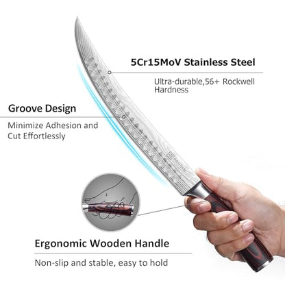 PAUDIN Carving Knife, 10 Inch Butcher Knife, Forged High Carbon German Stainless Steel, Razor Sharp Curved Brisket Slicing Kinfe for Poultry Beef Pork Meat Cutting, Ergonomic wood Handle Design - style: 10" Carving Knife
