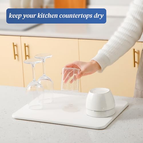 Quick Dry Stone Drying Mat for Kitchen Counter, Water-Absorbent Diatomaceous Dish Drying Mats, Multi-Purpose Stone Drying Tray for Cups Dishes Bottles, Carrara White - color: Carrara White