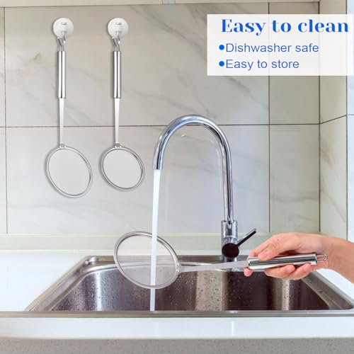 2Pcs Fat Skimmer Spoon, Stainless Steel Fine Mesh Strainer Food Strainer for Cooking,Skimming and Floating Grease Foam & Oil (10cm & 14cm)