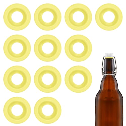 12PCs Dopamine color Silicone Gaskets Washers Seals for Cap Swing Flip Top for Home Brew Beer Soda Bottle Sealing(half cover) (Lemon Yellow) - color: Lemon Yellow