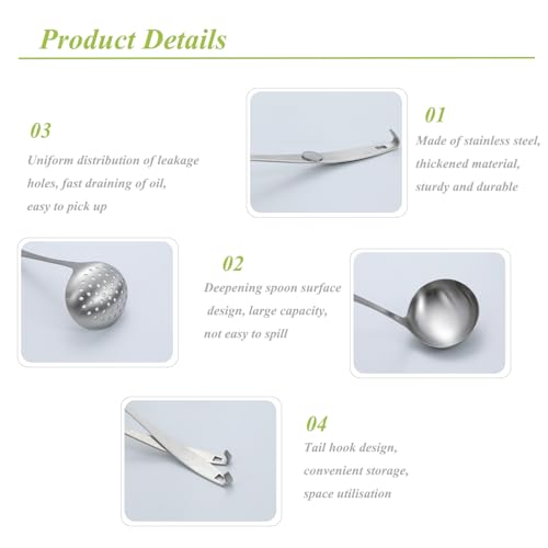 Cooking Ladles,Serving Scoop And Ladle Strainer Set Of 2 with Hook and Hole for Easy Hanging,Stainless Steel Soup Ladles Set for Kitchen - size: L With Hook