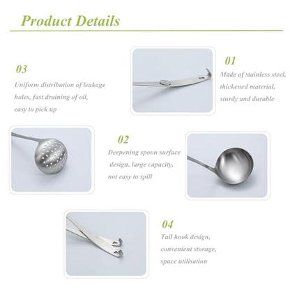 Cooking Ladles,Serving Scoop And Ladle Strainer Set Of 2 with Hook and Hole for Easy Hanging,Stainless Steel Soup Ladles Set for Kitchen - size: L With Hook