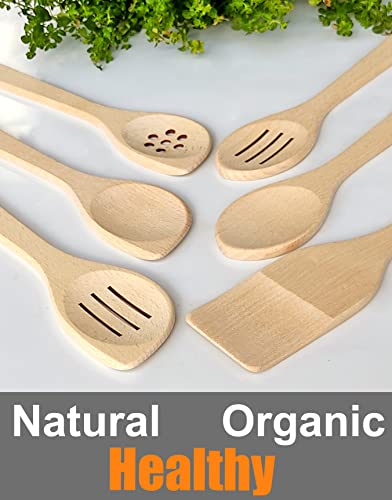 ECOSALL 6 Healthy Wooden Spoons For Cooking – Safe & Reliable Kitchen Set | 100% Natural, Uncoated, Unfinished Solid Hard Wood Utensils to Scrape, Stir, Serve, Turn, Flip & Mix Your Food. Nonstick Safe