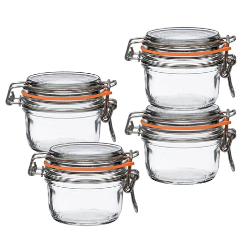 Le Parfait Super Terrine 125mL (4oz) Zero Waste Eco-Friendly Glass Canning Jars, Airtight Rubber Seal & Wire Bail Lid, BPA-Free, Water Bath Safe for Food Storage & Preserving, Made in France, 4PK - color: 125ml (Set/4)
