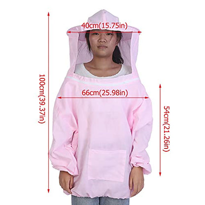 Professional Beekeeping Protective Jacket Suit for Beekeepers, Round Hat Veil with Net, Elastic Waist & Cuffs, Polyester, Blue or (Pink)