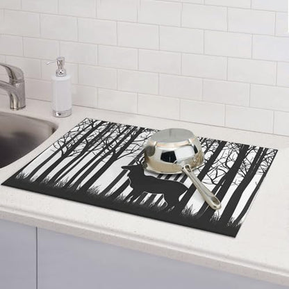 Deer Dish Drying Mat for Kitchen Counter Microfiber Super Absorbent Non-Slip Dish Drying Pad for Countertops Dishes Utensils Stylish Quick-Dry Machine Washable 18x24 Inch - color: Deer