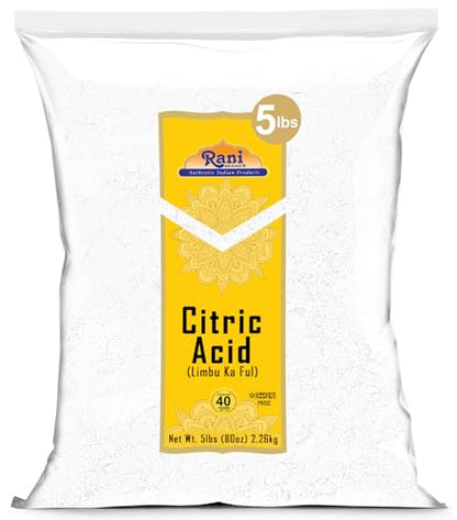Rani Citric Acid Powder, Food Grade (Limbu Ka Ful) 80oz (5lbs) 2.27kg Bulk ~ Used for Cooking, Bath Bombs, Cleaning | Gluten Friendly | Indian Origin - size: 80 Ounce (Pack of 1)