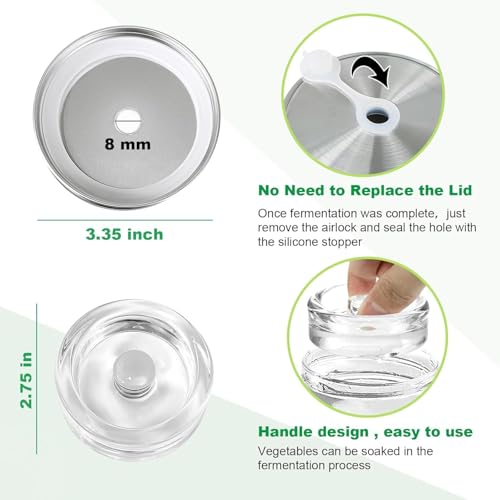 Fermentation Kit, with Wide Mouth Lids and Glass Weights for 86MM Mason Jars, Making and Storing Sauerkraut