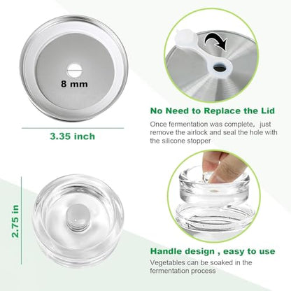 Fermentation Kit, with Wide Mouth Lids and Glass Weights for 86MM Mason Jars, Making and Storing Sauerkraut