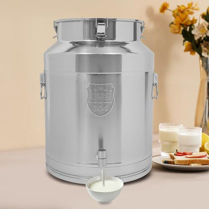 64L/16.9gal Milk Can with Spigot - 304 Stainless Steel Water Dispenser Food Storage Container for Liquid & Dry Goods, Wine Pail Bucket Metal Tote Jug for Kitchen, Farm - size: 64 liters (16.9 gallons)