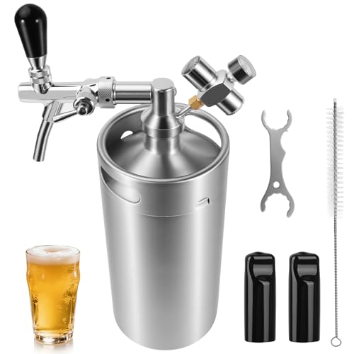 128oz Stainless Steel Mini Keg Growler Portable Kegerator, Adjustable Pressurized Mini Kegerator for Homebrew, Beer Growler Tap System for Craft Beer Cider and Kombucha
