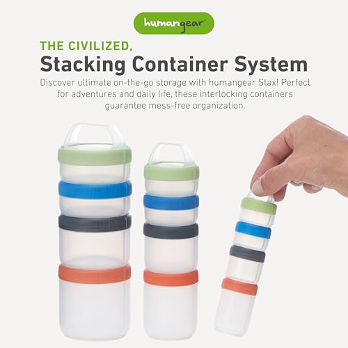 humangear STAX, Stackable Snack Containers - 4-Piece Leak-Proof Snack Travel System - FDA-Food Safe, BPA/PC/Phthalate-Free - Stackable & Click-Together Food Storage, Small - color: Spectrum, size: Small