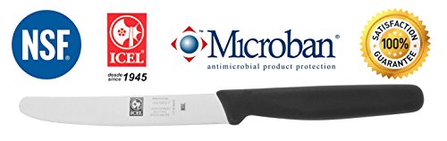ICEL 4.25 Inch Straight Edge Round Tip Paring Knife, High Carbon German Stainless Steel Blade, Factory-Sharp Edge, Non-Slip Textured Black Polypropylene Handle - color: Black
