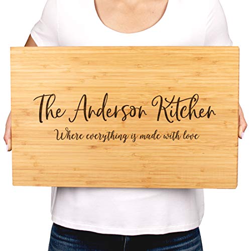 Andaz Press Personalized Large Bamboo Wood Cutting Board Gift for Newlyweds, 17.75 x 11-inch, Rustic Laurels, The Anderson Kitchen, Where Everything is Made Wth Love, 1-Pack, Custom His Her Mr. Mrs. - color: Mr. Mrs. Custom