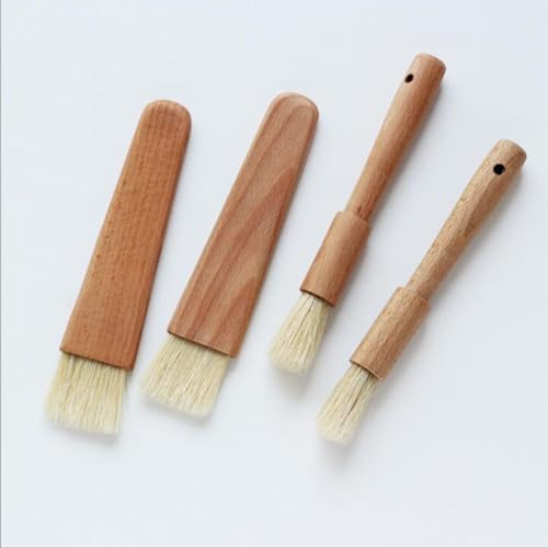 Generic Natural Bristles with Wooden Handle Pastry Brushes for Basting Spreading Butter Barbecue Baking Kitchen Cooking (Cylindrical), Silver