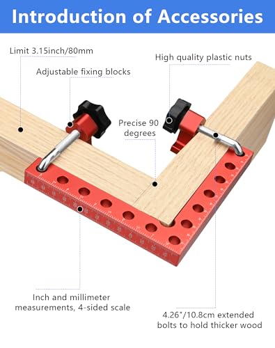 Corner clamps for woodworking, 4Pack 90 degree 5.5"x5.5" clamping squares for right angle positioning, woodworking square clamp tools for cabinet, picture frame, box, drawers